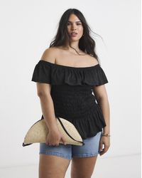 Simply Be - Ruffle Shirred Mesh Top - Lyst