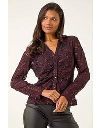 Roman - Roman Sequin Lace Collared Blouse - Lyst