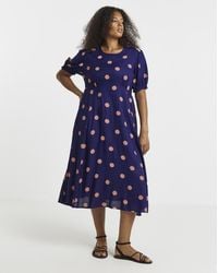Simply Be - Spot Printed Viscose Midi Dress - Lyst
