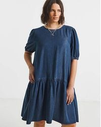 Simply Be - Drop Waist Mini Denim Dress - Lyst