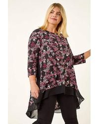 Roman Curve - Floral High Low Chiffon Top - Lyst
