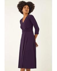 Roman - Roman Stretch Crossover Midi Dress - Lyst