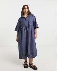 Simply Be - Broderie Detail Shirt Dress - Lyst