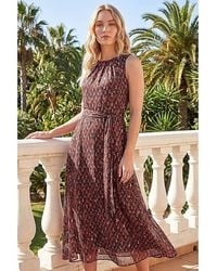 Roman - Roman Shimmer Chiffon Pleated Midi Dress - Lyst