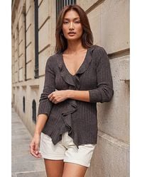 Roman - Roman Frill Trim Ribbed Knit Top - Lyst