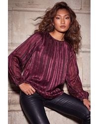 Roman - Roman Satin Stripe Pleated Top - Lyst