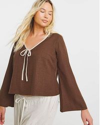 Simply Be - Contrast Trim Tie Front Blouse - Lyst