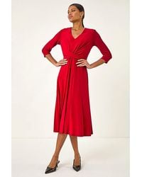 Roman - Roman Stretch Crossover Midi Dress - Lyst
