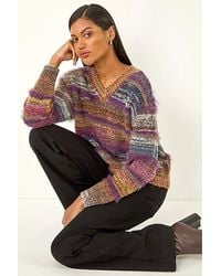 Roman - Roman Textured Stripe V-Neck Knit Jumper - Lyst