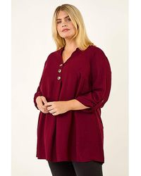 Roman Curve - Textured Buttoned Tunic Top - Lyst