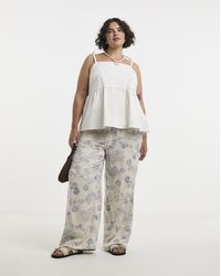 Simply Be - Tie Waist Wide Leg Linen Mix Trousers - Lyst