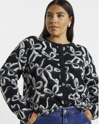 Simply Be - Bow Print Fluffy Crew Neck Cardigan - Lyst