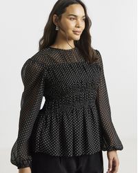 Simply Be - Georgette Spot Shirred Blouse - Lyst