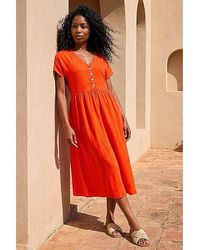 Roman - Roman Linen Look Button Midi Dress - Lyst