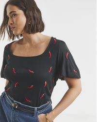 Simply Be - Chilli Embroidered Puff Sleeve Top - Lyst