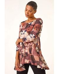 Roman - Roman Floral Print Hanky Hem Stretch Top - Lyst