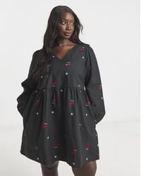 Simply Be - Cherry Embroidered Smock Dress - Lyst