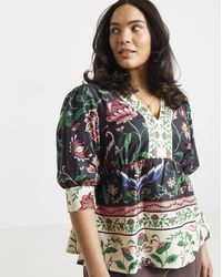Simply Be - Border Print Puff Sleeve Top - Lyst