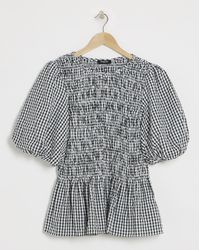 Simply Be - Gingham Shirred Peplum Blouse - Lyst