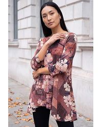 Roman - Roman Floral Print Hanky Hem Stretch Top - Lyst