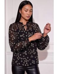 Roman - Roman Floral Sequin Tie Neck Top - Lyst