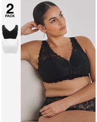 Pretty Secrets - 2 Pack Zip Front Lace Trim Comfort Bras - Lyst