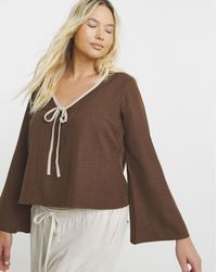Simply Be - Contrast Trim Tie Front Blouse - Lyst