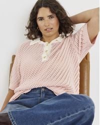 Simply Be - Frill Hem Crochet Polo Top - Lyst