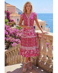 Roman - Roman Floral Print Ric Rac Midi Dress - Lyst