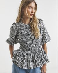 Simply Be - Gingham Shirred Peplum Blouse - Lyst
