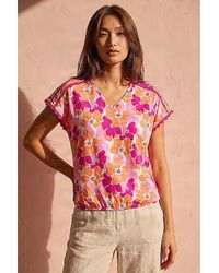 Roman - Roman Floral Print Ric Rac Trim Top - Lyst