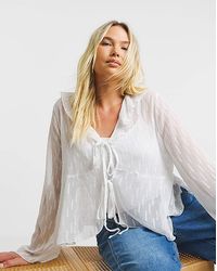 Simply Be - Flute Sleeve Ruffle Sheer Blouse - Lyst