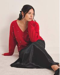 Simply Be - V-Neck Pearl Cable Knit Jumper - Lyst