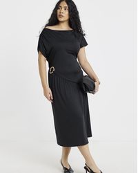Simply Be - Drape Midi Dress With Buckle Detail - Lyst