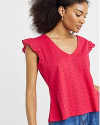 Simply Be - V Neck Ruffle Sleeve Broderie Top - Lyst
