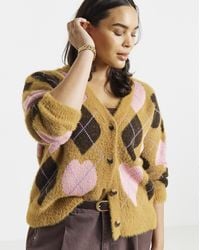 Simply Be - Heart Argyle Fluffy Cardigan - Lyst
