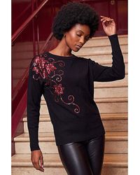 Roman - Roman Sequin Floral Batwing Knit Jumper - Lyst