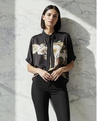 Religion - Tie Neck Floral Graphic Blouse - Lyst
