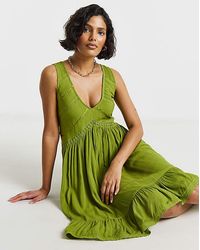 Simply Be - Crinkle Smock Dress With Ladder Trim - Lyst