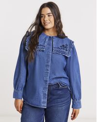 Simply Be - Sailor Collar Denim Shirt - Lyst
