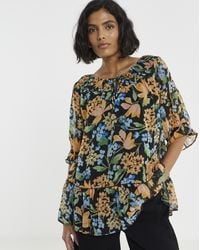 Simply Be - Floral Shirred Blouse - Lyst