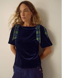 Monsoon - Vittoria Tartan Bow Velvet Top - Lyst