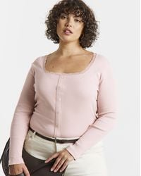 Simply Be - Square Neck Button Down Ls Top - Lyst