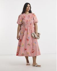 Simply Be - Asymmetric Shirred Midi Dress - Lyst