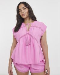 Simply Be - Shortie Pyjama Set With Crochet Trim - Lyst
