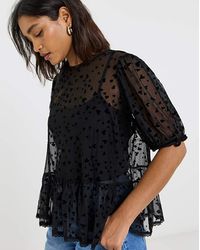 Simply Be - Velvet Heart Mesh Puff Sleeve Top - Lyst