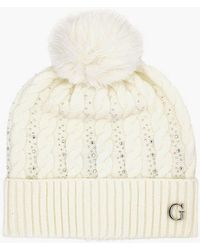 Guess - Knitted Diamante Pom Pom Beanie - Lyst
