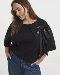 Simply Be - Lips Print Satin Bow T-Shirt - Lyst
