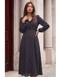 Roman - Roman Polka Dot Frill Midi Dress - Lyst