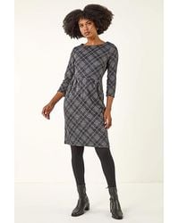 Roman - Roman Checked Front Pleat Shift Dress - Lyst
